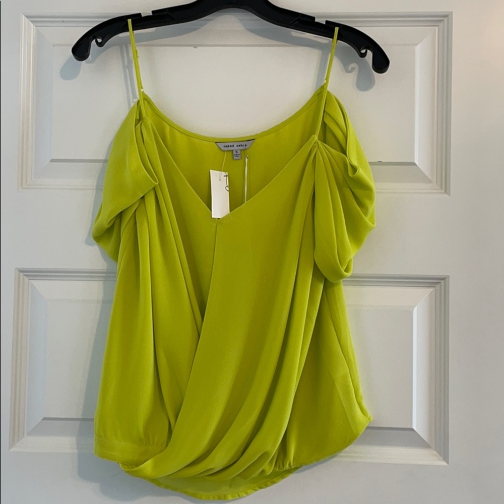 Neon yellow sleeveless blouse with cap sleeve